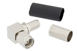 EZ-240-SM-RA - SMA オス 直角コネクタ、圧着/ノンソルダー端子接続、LMR-240、PE-C240、RG8X