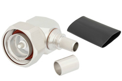 EZ-400-716M-RA-X - 7/16 DIN オス 直角コネクタ、圧着/ノンソルダー端子接続、LMR-400、PE-C400、PE-B400、PE-B405