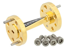 PE-W10TW1002 - WR-10 45 度左角導波管ツイスト、UG-387/U-Mod フランジ、動作範囲 75 GHz 〜 110 GHz