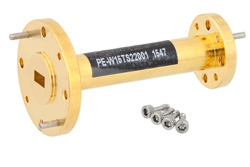 PE-W15TS22001 - WR-15 〜 WR-22 導波管トランジション 2 インチ長、UG-385/U 円形フランジ 〜  UG-383/U 円形フランジ