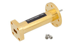 PE-W22TS28001 - WR-22 〜 WR-28 導波管トランジション 2 インチ長、UG-383/U 円形フランジ 〜  UG-599/U 方形 フランジ