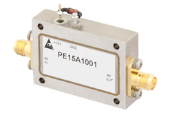 PE15A1001 - 2 dB NF、13 dBm Psat、2 GHz  〜 4 GHz、低ノイズ増幅器、38 dB ゲイン、SMA