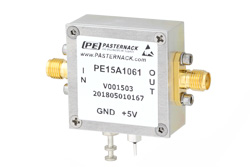 PE15A1061 - 2 dB NF 低ノイズ増幅器、動作範囲 20 MHz 〜 4 GHz、25 dB ゲイン、18 dBm P1dB、SMA