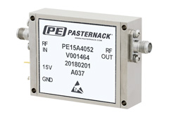 PE15A4052 - 29 dBm P1dB、100 MHz 〜 18 GHz、中電力 増幅器、SMA、25 dB ゲイン、8 dB NF