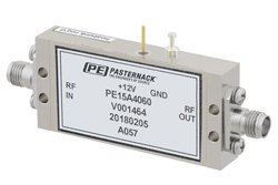 PE15A4060 - 47 dB ゲイン、1 W P1dB、6 GHz 〜 12 GHz、中電力 増幅器、SMA、6.5 dB NF