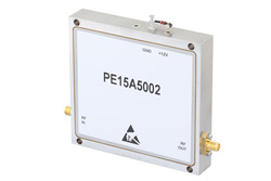 PE15A5002 - 45 dB ゲイン、10 W Psat、3.1 GHz  〜 3.5 GHz、大電力増幅器、GaAs、4 dB NF、SMA