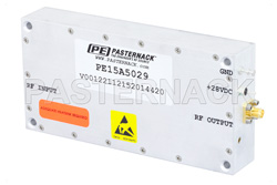 PE15A5029 - 44 dB ゲイン、8 W Psat、0.5 MHz  〜 500 MHz、大電力増幅器、LDMOS、42 dBm IP3、SMA