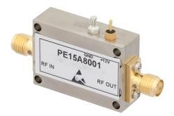 PE15A8001 - 14 dBm P1dB、10 MHz  〜 6 GHz、ゲインブロック増幅器、14.5 dB ゲイン、26 dBm IP3、4.5 dB NF、SMA