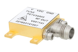PE1V34003 - 電圧制御発振器 (VCO)、38.4 GHz 〜 43.2 GHz、位相雑音 -98 dBc/Hz 高信頼性、気密シール、2.4mm
