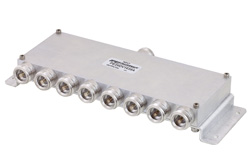 PE20DV1039A - 8 分配 4.1/9.5 Mini DIN 電力分配器、698 MHz 〜 2.7 GHz 最大 30 W