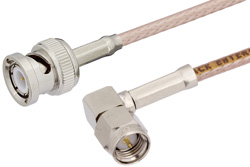 PE33600 - SMA オス 直角 〜 BNC オス ケーブル、RG316-DS 同軸