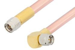 PE34220LF - SMA オス 〜 SMA オス 直角ケーブル、RG401 同軸、鉛フリーはんだ