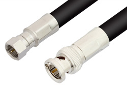 PE36147LF - 75 Ω F オス 〜 75 Ω BNC オス ケーブル、75 Ω RG11 同軸、鉛フリーはんだ