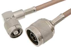 PE36283 - N オス 〜 逆極性 TNC オス 直角ケーブル、RG400 同軸