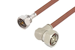 PE36657LF - 7/16 DIN オス ～ 7/16 DIN オス 直角 ケーブル, RG393 同軸, 鉛フリーはんだ