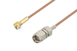 PE3C3990 - スナップオン MMBX プラグ 直角 〜 SMA オス ケーブル、RG178 同軸