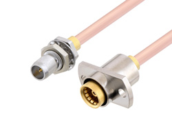 PE3C4877 - スライドオン BMA プラグ バルクヘッド 〜 スライドオン BMA ジャック 2ホールパネルケーブル、RG405 同軸