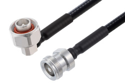 PE3C7824 - 4.1/9.5 Mini DIN オス直角 ～ 4.1/9.5 Mini DIN メス 低 PIM, ケーブル 1/4 インチ 超フレキ同軸