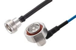 PE3C8230 - 4.1/9.5 Mini DIN メス ～ 7/16 DIN オス 直角 低PIM ケーブル,  TFT-402 同軸,  Times Microwave 製品