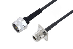PE3W02012 - N オス 〜 N メス 4ホールパネル、低損失ケーブル、LMR-195 同軸