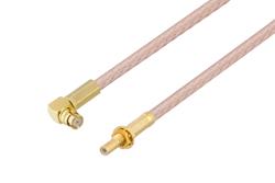 PE3W06379 - SSMB ジャック バルクヘッド 〜 プッシュオン SMP メス 直角ケーブル、RG316 同軸
