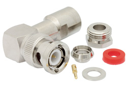 PE4053 - BNC オス 直角コネクタ、クランプ/はんだ接続、RG58、RG55、RG141、RG142、RG223、RG400、RG303、PE-C195、PE-P195、LMR-195