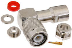 PE4054 - TNC オス 直角コネクタ、クランプ/はんだ接続、RG58、RG55、RG141、RG142、RG223、RG400、RG303、PE-C195、PE-P195、LMR-195