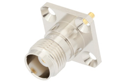 PE4064SP - TNC メス コネクタ、はんだ接続、4ホールパネルマウント、ソルダーカップターミナル、.500インチネジ穴間隔