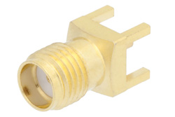 PE4117 - SMA メス コネクタ、はんだ接続、スルーホールPCB、.200インチx.067インチ穴間隔