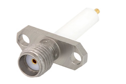 PE4128-SF - SMA メス コネクタ、はんだ接続、2ホールパネルマウント、スタブターミナル、.481インチ穴間隔、.050インチ直径