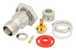 PE4149 - TNC メス バルクヘッドマウントコネクタ、クランプ/はんだ接続、PE-SR405AL、PE-SR405FL、RG405、.480インチD穴