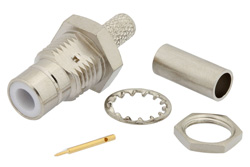 PE4165 - 75 Ω SMB ジャック バルクヘッドマウントコネクタ、圧着/はんだ接続、RG180、RG195、.285インチD穴