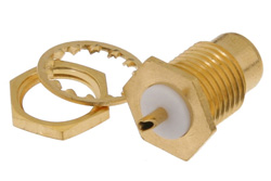 PE4169 - 75 Ω SMC ジャック バルクヘッドマウントコネクタ、はんだ接続、ソルダーカップターミナル、.295インチD穴、リアマウント