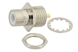 PE4172 - 75 Ω SMB ジャック バルクヘッドマウントコネクタ、はんだ接続、ソルダーカップターミナル、.295インチD穴