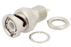 PE4211 - BNC オス バルクヘッドマウントコネクタ、はんだ接続、ソルダーカップターミナル、.350インチD穴