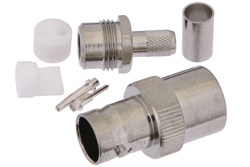 PE4235 - 78 Ω BNC二軸 ジャック コネクタ、圧着/はんだ接続、RG108、78Ω二軸