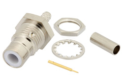 PE4255 - 75 Ω SMB ジャック バルクヘッドマウントコネクタ、圧着/はんだ接続、RG179、RG187、.285インチD穴