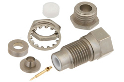 PE4283 - 75 Ω SMC ジャック バルクヘッドマウントコネクタ、クランプ/はんだ接続、RG180、RG195、.285インチD穴