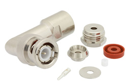 PE4307 - BNC オス 直角コネクタ、クランプ/はんだ接続、RG174、RG316、RG188、.100インチ、PE-B100、PE-C100、LMR-100