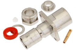 PE4314 - MHV メス コネクタ、クランプ/はんだ接続、4ホールパネルマウント、RG59、RG62、RG71、.500インチネジ穴間隔