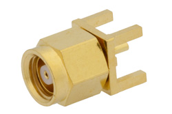 PE4367 - SMC プラグ コネクタ、はんだ接続、スルーホールPCB、.200インチx.067インチ穴間隔