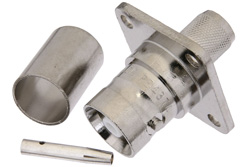 PE4374 - C メス コネクタ、圧着/はんだ接続、4ホールパネルマウント、RG214、RG9、RG225、RG393、.718インチ穴間隔