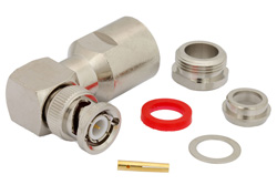 PE4387 - BNC オス 直角コネクタ、クランプ/はんだ接続、RG213、RG214、RG8、RG9、RG11、RG225、RG393、RG144、RG216、RG215