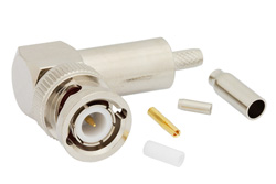 PE4393 - BNC オス 直角コネクタ、圧着/はんだ接続、RG174、RG316、RG188、.100インチ、PE-B100、PE-C100、LMR-100