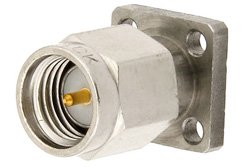 PE44008 - SMA オス フィールド交換式コネクタ、4ホールパネルマウント、.020インチピン、.375インチフランジ