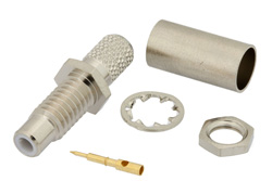 PE44047 - SMC ジャック バルクヘッドマウントコネクタ、圧着/はんだ接続、RG55、RG141、RG142、RG223、RG400