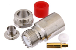 PE44055 - UHF メス コネクタ、クランプ/はんだ接続、RG213、RG214、RG8、RG9、RG11、RG225、RG393、RG144、RG216、RG215