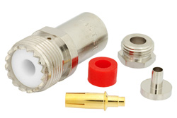 PE44056 - UHF メス コネクタ、クランプ/はんだ接続、RG58、RG55、RG141、RG142、RG223、RG400、RG303、PE-C195、PE-P195、LMR-195