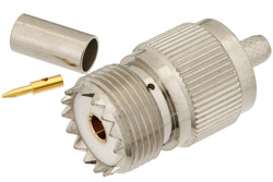 PE44057 - UHF メス コネクタ、圧着/はんだ接続、RG55、RG141、RG142、RG223、RG400