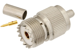 PE44058 - UHF メス コネクタ、圧着/はんだ接続、RG58、RG303、RG141、PE-C195、PE-P195、LMR-195、.195インチ